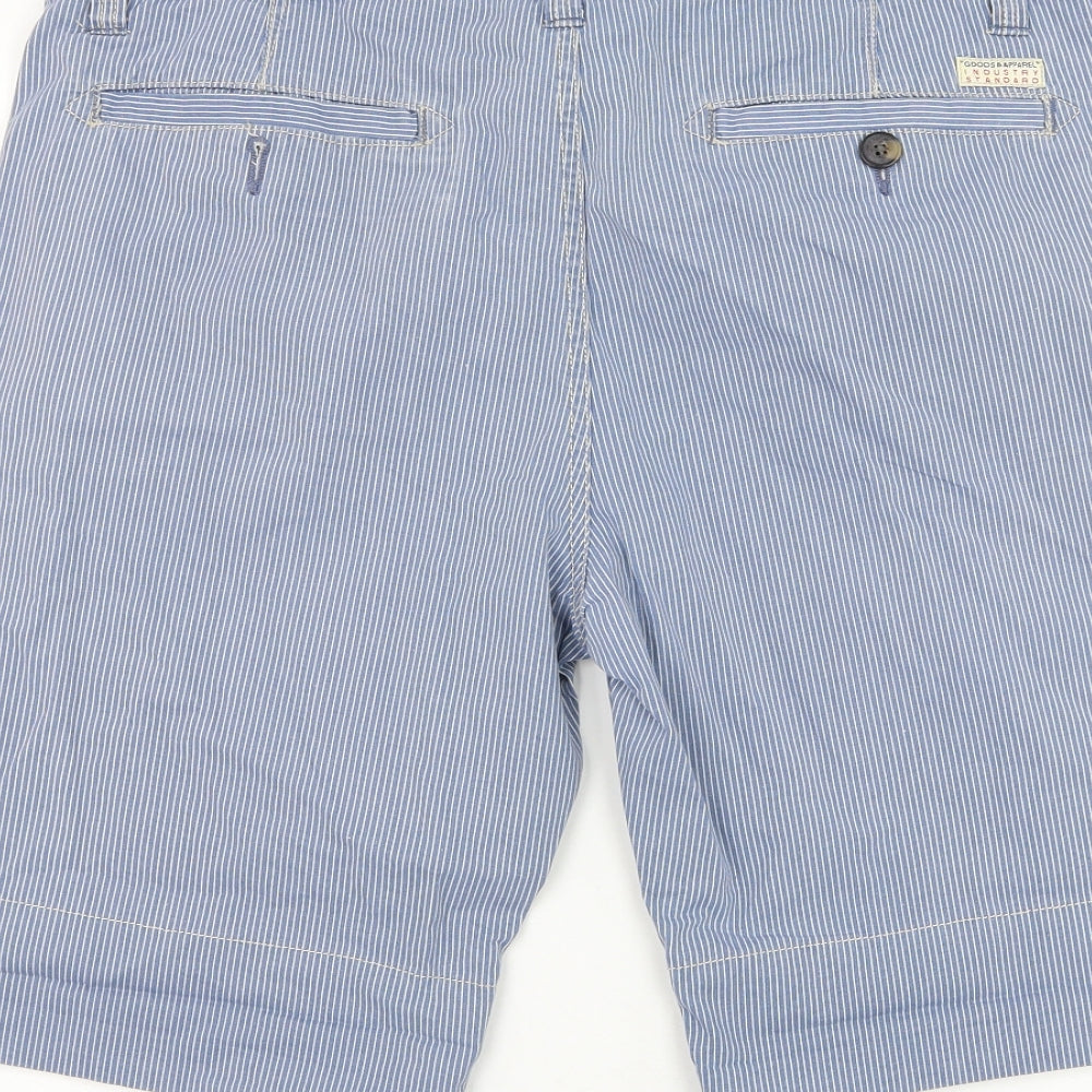 NEXT Mens Blue Striped Cotton Chino Shorts Size 34 in L11 in Regular Zip