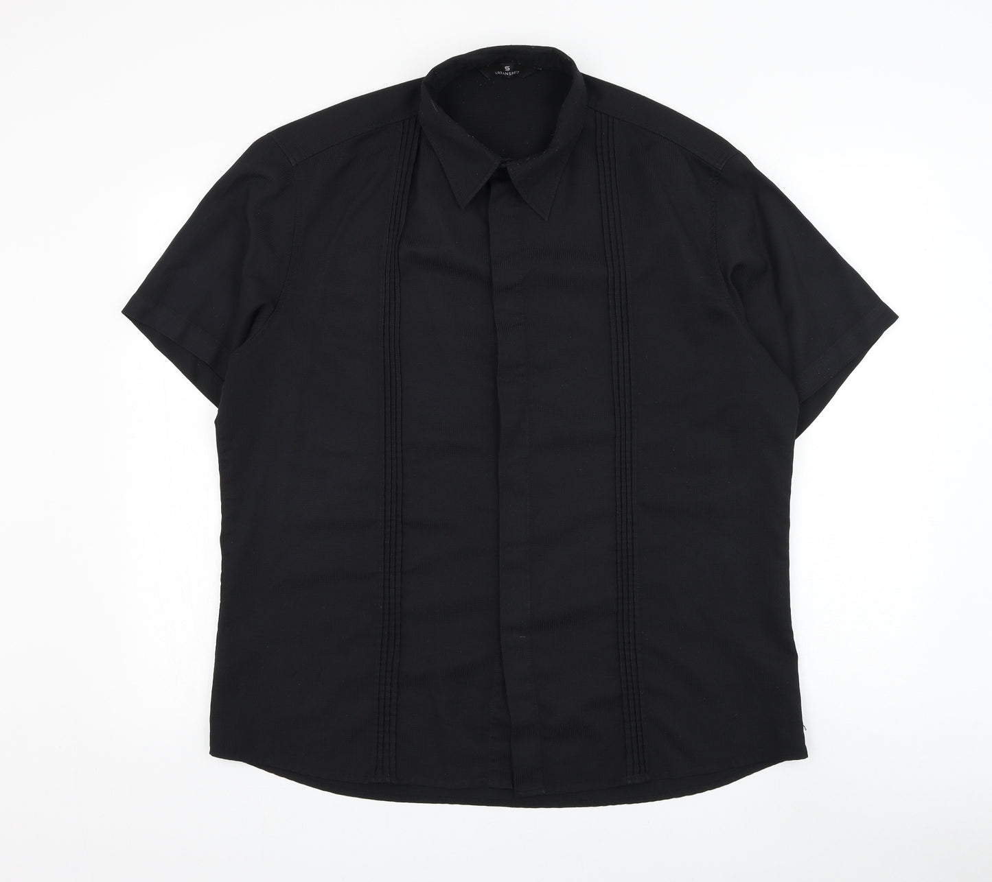 UrbanSpirit Mens Black Polyester Button-Up Size XL Collared Button