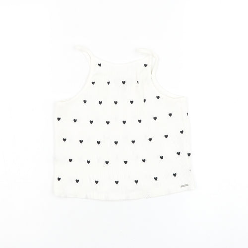 IKKS Womens White Geometric Cotton Basic Tank Size S Square Neck - Heart