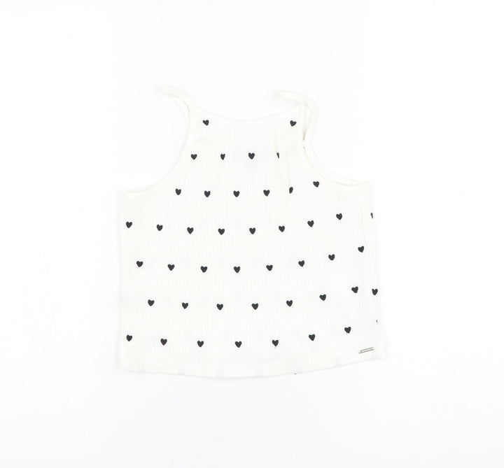 IKKS Womens White Geometric Cotton Basic Tank Size S Square Neck - Heart