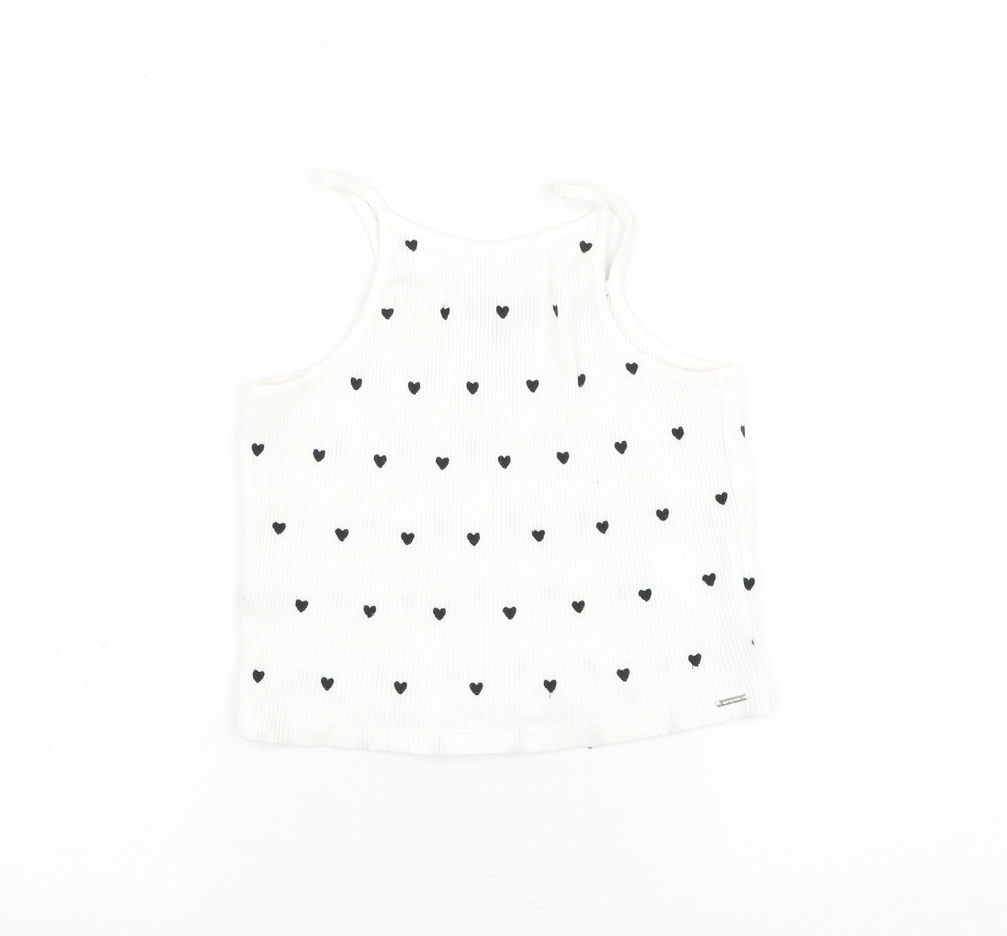 IKKS Womens White Geometric Cotton Basic Tank Size S Square Neck - Heart