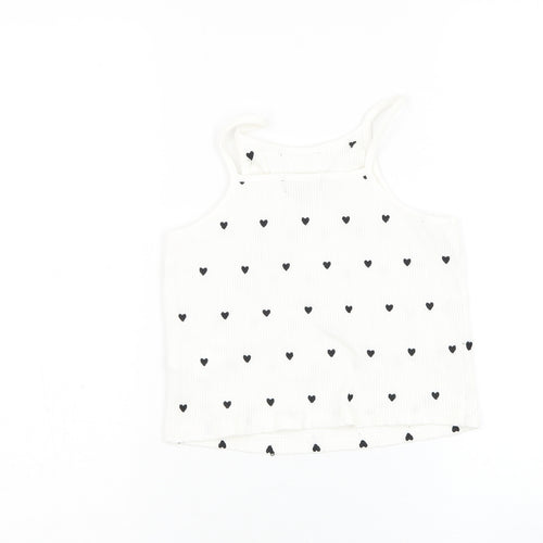 IKKS Womens White Geometric Cotton Basic Tank Size S Square Neck - Heart
