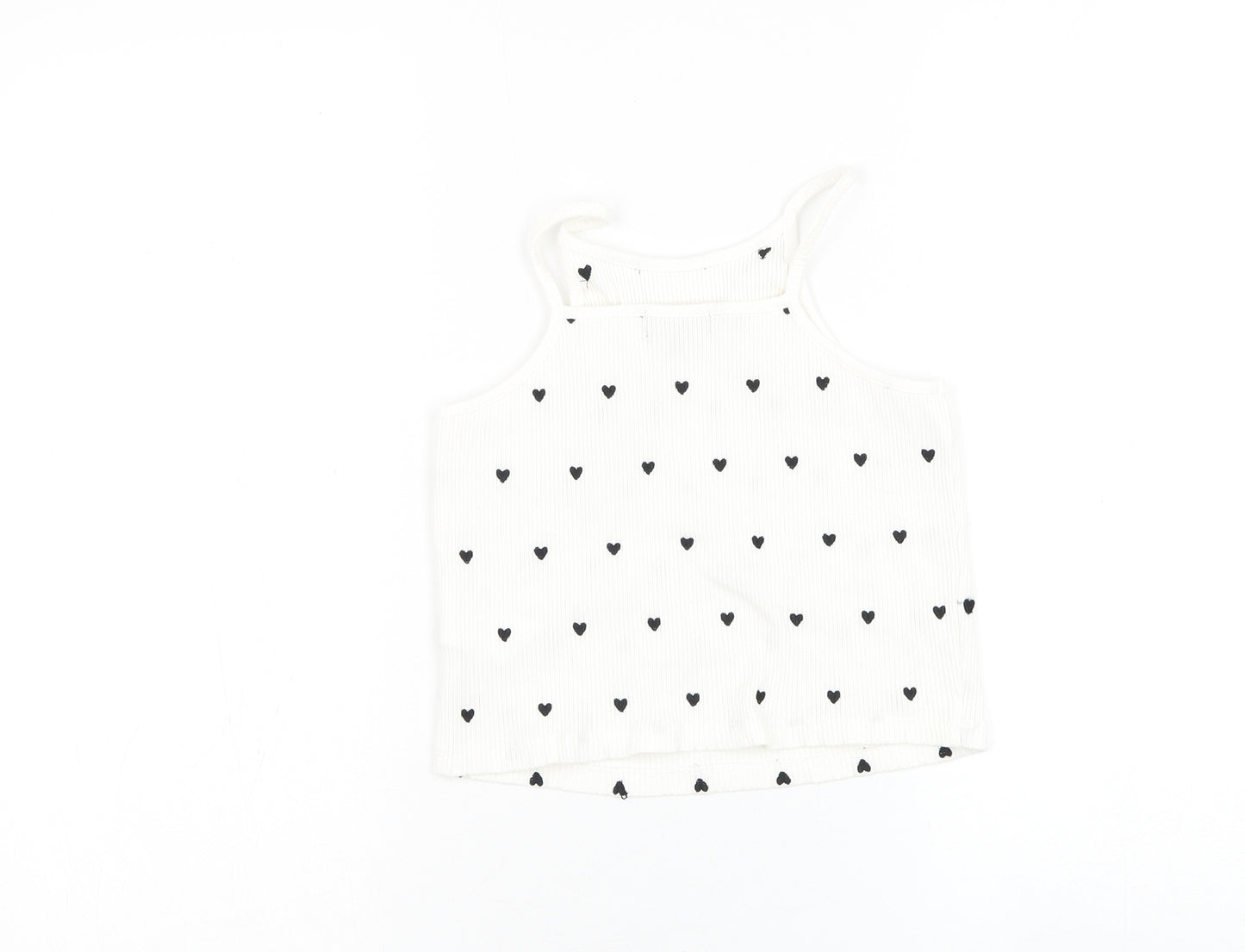 IKKS Womens White Geometric Cotton Basic Tank Size S Square Neck - Heart