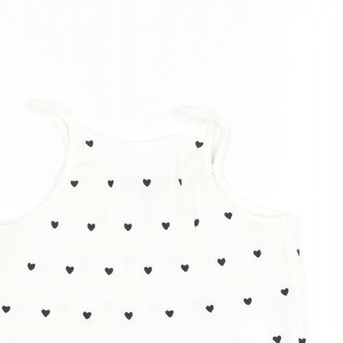 IKKS Womens White Geometric Cotton Basic Tank Size S Square Neck - Heart