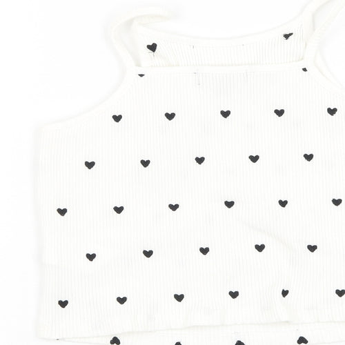 IKKS Womens White Geometric Cotton Basic Tank Size S Square Neck - Heart