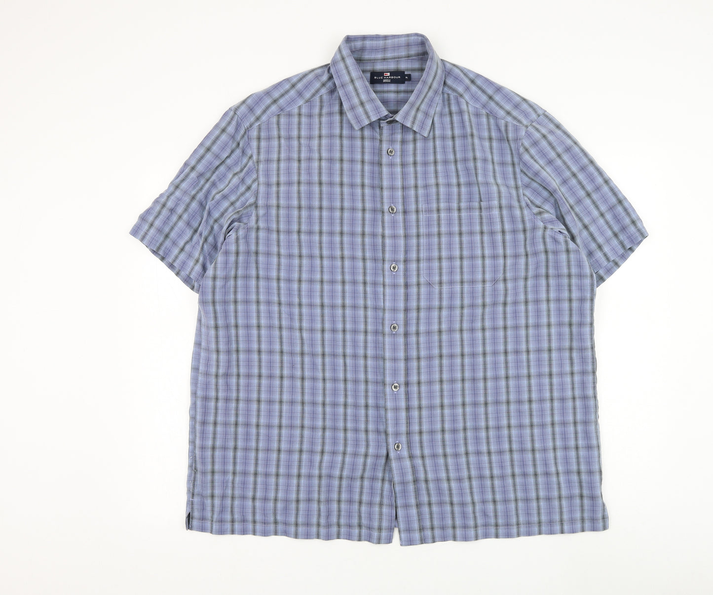 Marks and Spencer Mens Blue Plaid Viscose Button-Up Size XL Collared Button