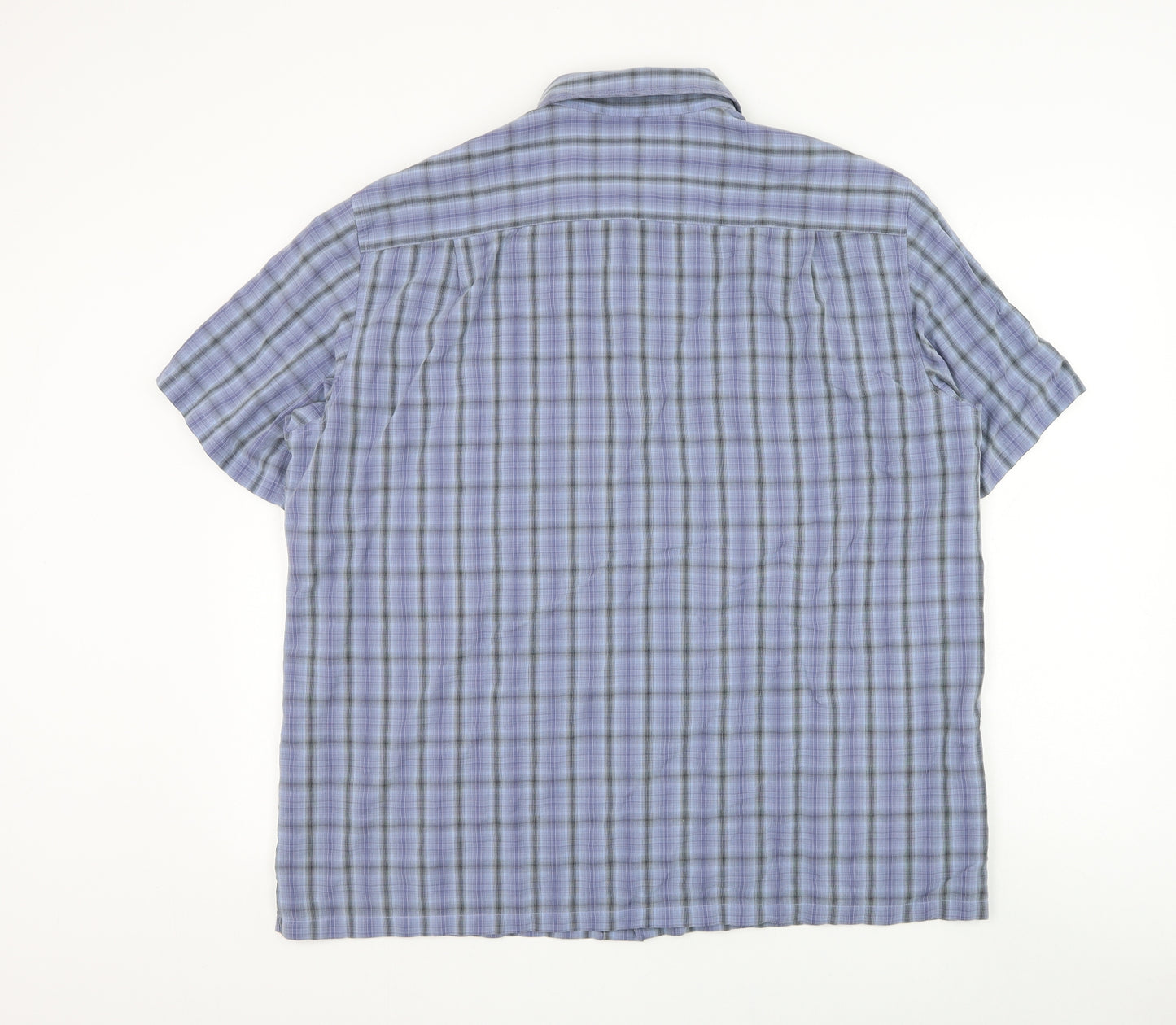 Marks and Spencer Mens Blue Plaid Viscose Button-Up Size XL Collared Button