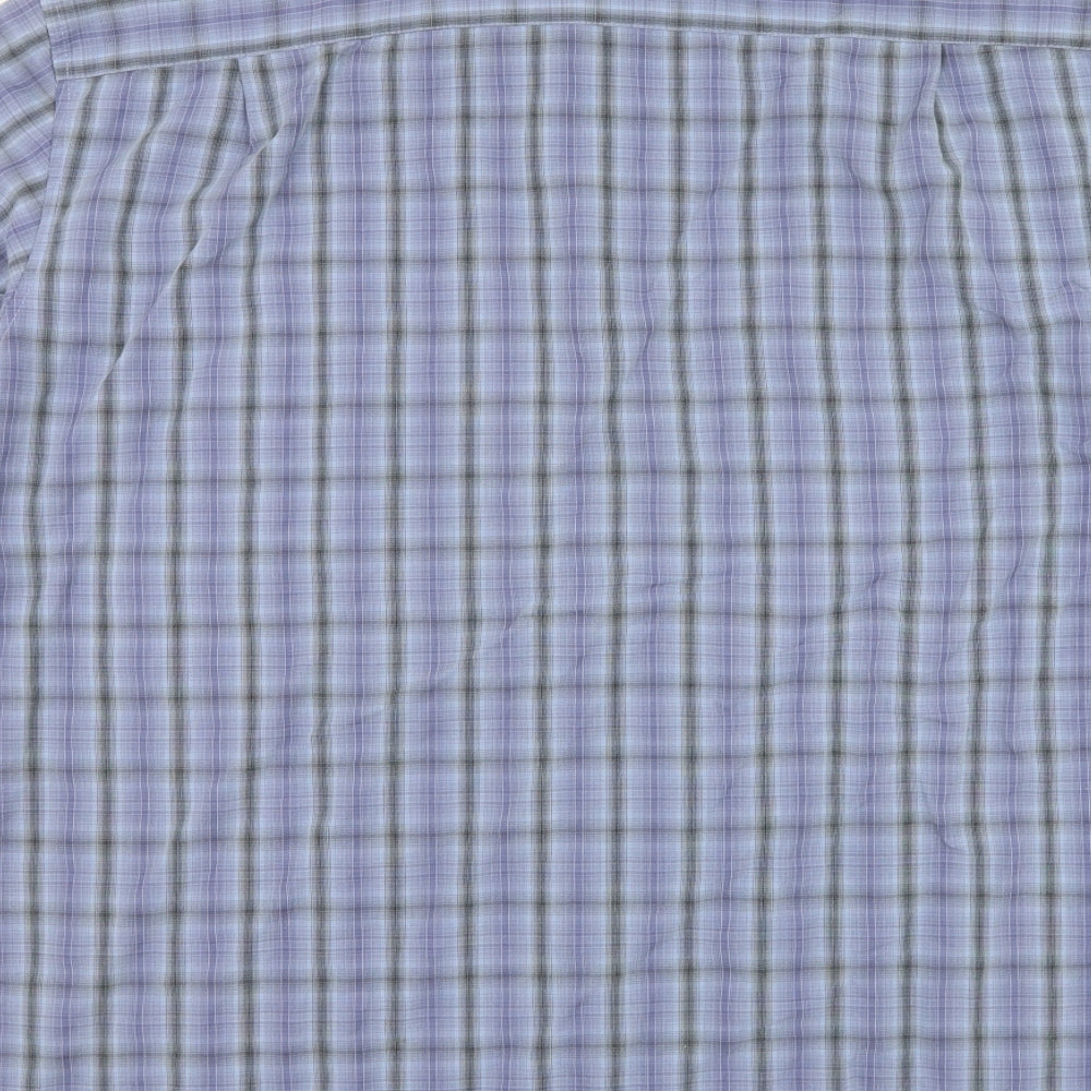 Marks and Spencer Mens Blue Plaid Viscose Button-Up Size XL Collared Button