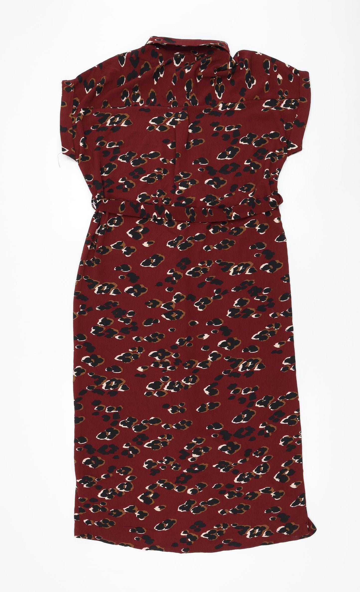 New Look Womens Red Animal Print Polyester Shirt Dress Size 10 Collared Button - Leopard Print
