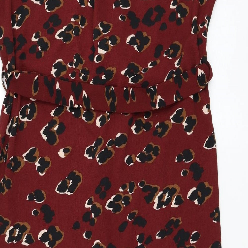 New Look Womens Red Animal Print Polyester Shirt Dress Size 10 Collared Button - Leopard Print