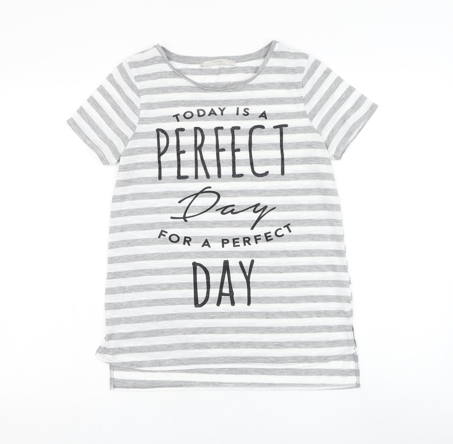 George Womens Grey Striped Polyester Basic T-Shirt Size 8 Round Neck - Slogan