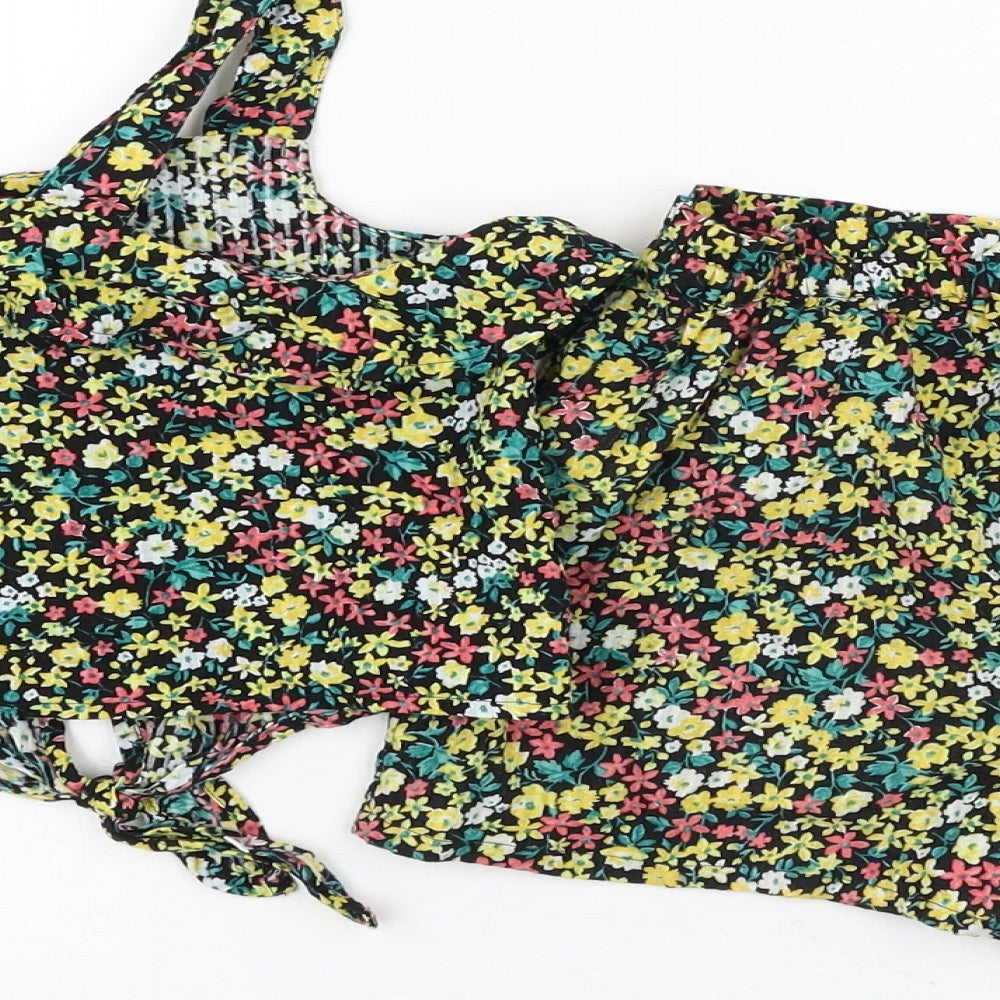 NEXT Girls Black Floral Cotton Basic Tank Size 4 Years Halter Pullover - 2 piece set