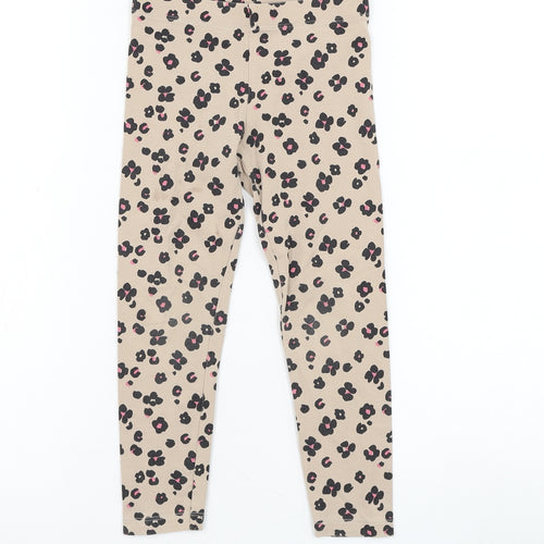 Marks and Spencer Girls Brown Animal Print Cotton Jogger Trousers Size 4-5 Years Regular Pullover - Leopard Print Leggings