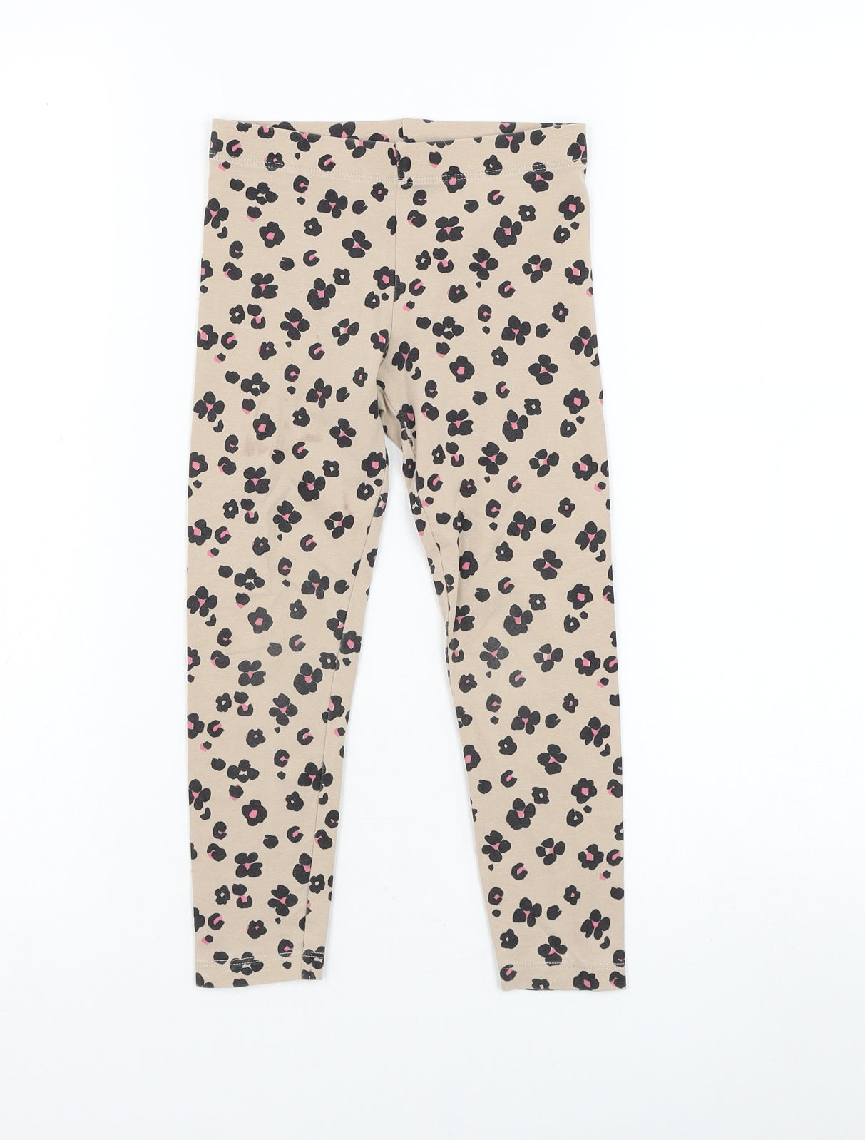 Marks and Spencer Girls Brown Animal Print Cotton Jogger Trousers Size 4-5 Years Regular Pullover - Leopard Print Leggings