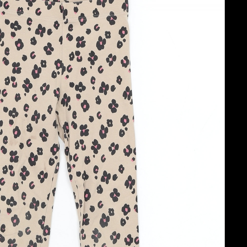 Marks and Spencer Girls Brown Animal Print Cotton Jogger Trousers Size 4-5 Years Regular Pullover - Leopard Print Leggings