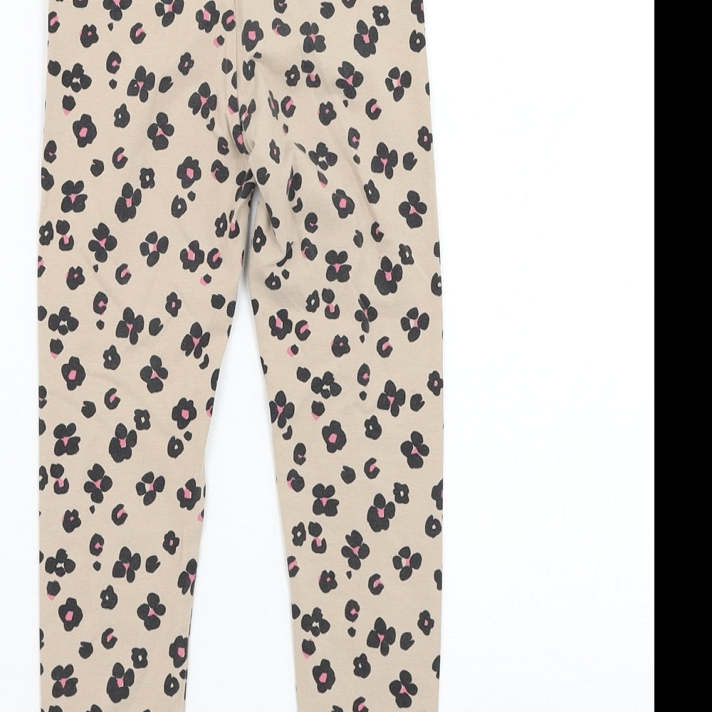 Marks and Spencer Girls Brown Animal Print Cotton Jogger Trousers Size 4-5 Years Regular Pullover - Leopard Print Leggings