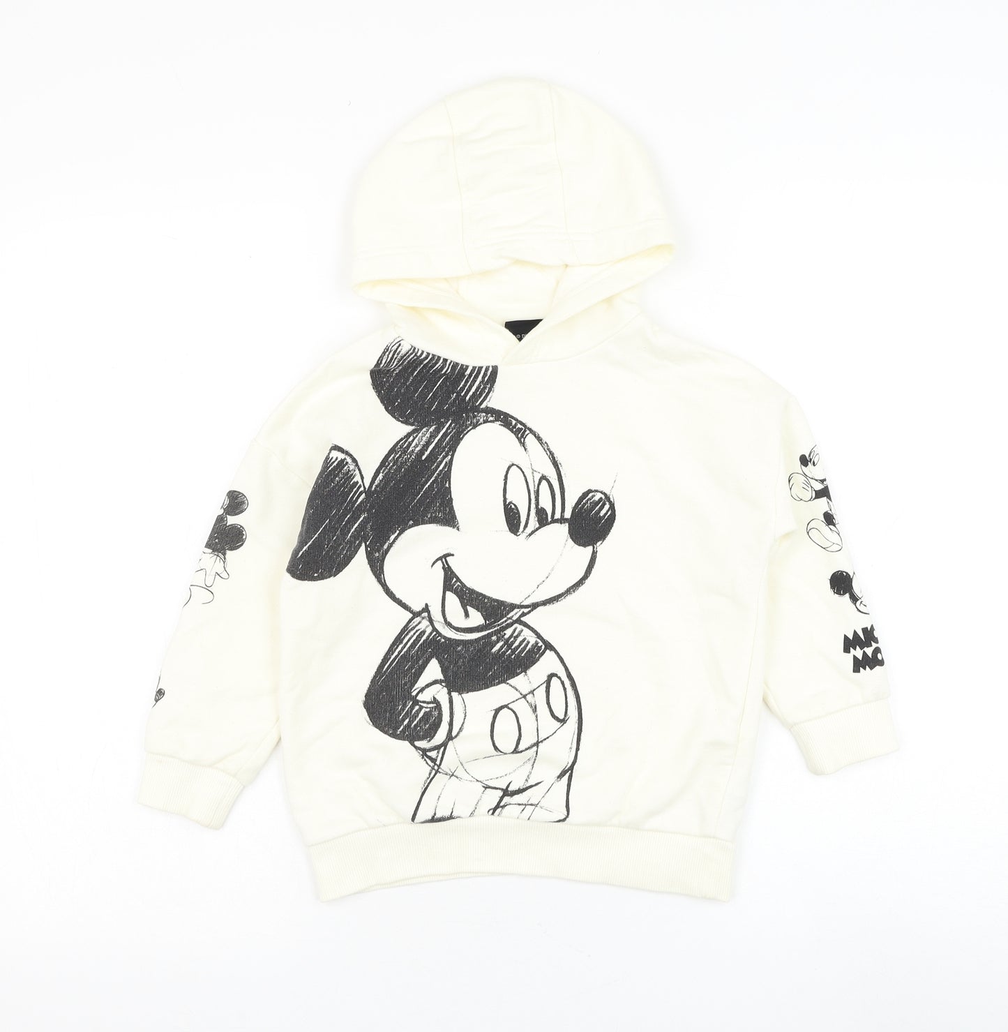 F&F Boys White Cotton Pullover Hoodie Size 4-5 Years Pullover - Mickey Mouse