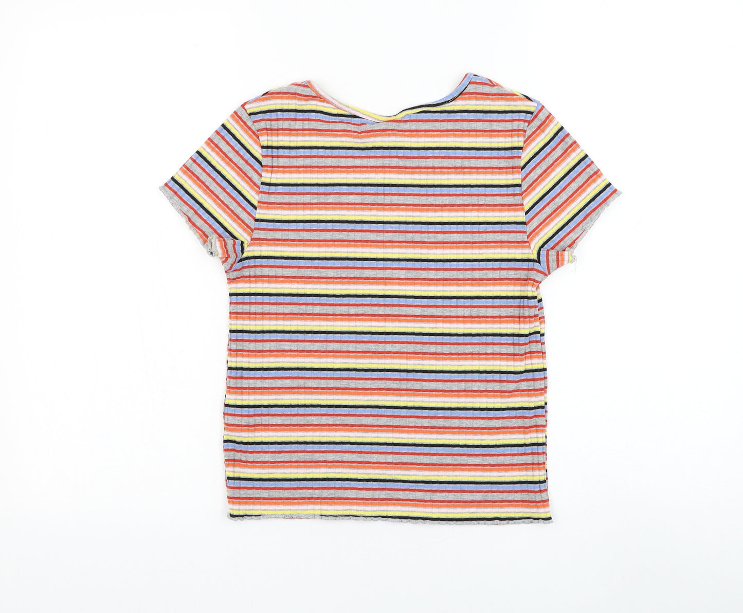 Primark Womens Multicoloured Striped Polyester Basic T-Shirt Size 12 Round Neck - The Rolling Stones