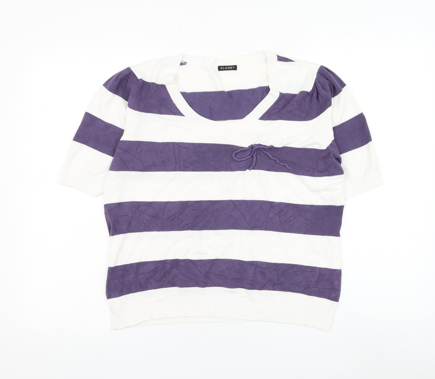 Planet Womens White Round Neck Striped Viscose Pullover Jumper Size L