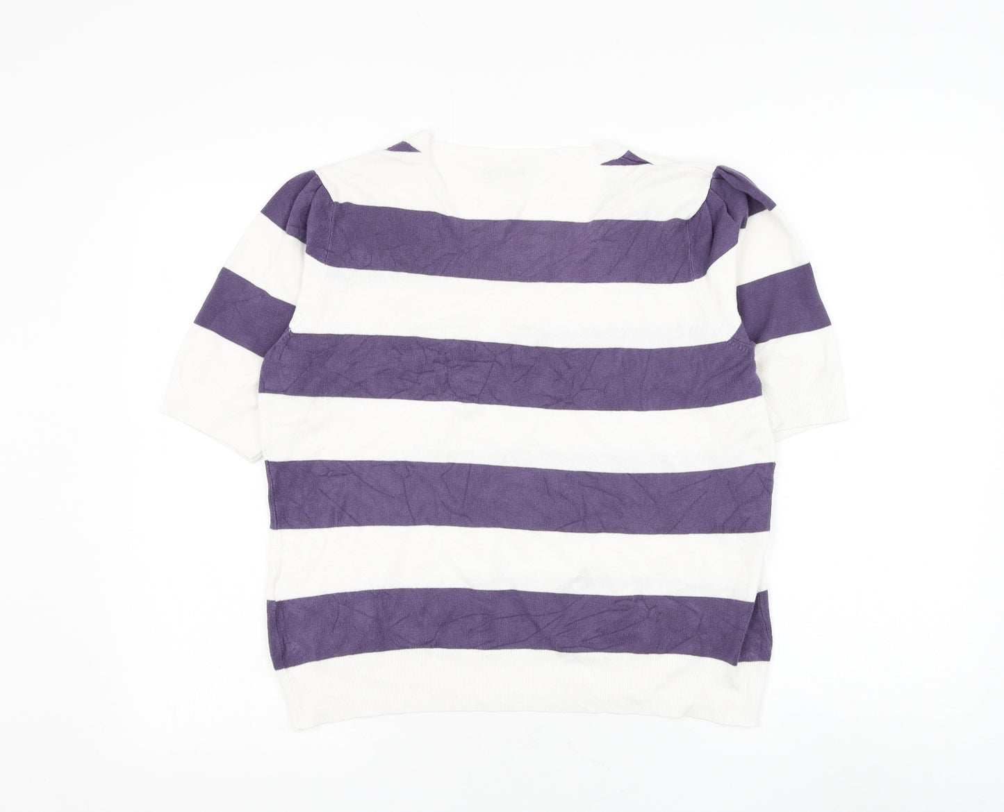 Planet Womens White Round Neck Striped Viscose Pullover Jumper Size L