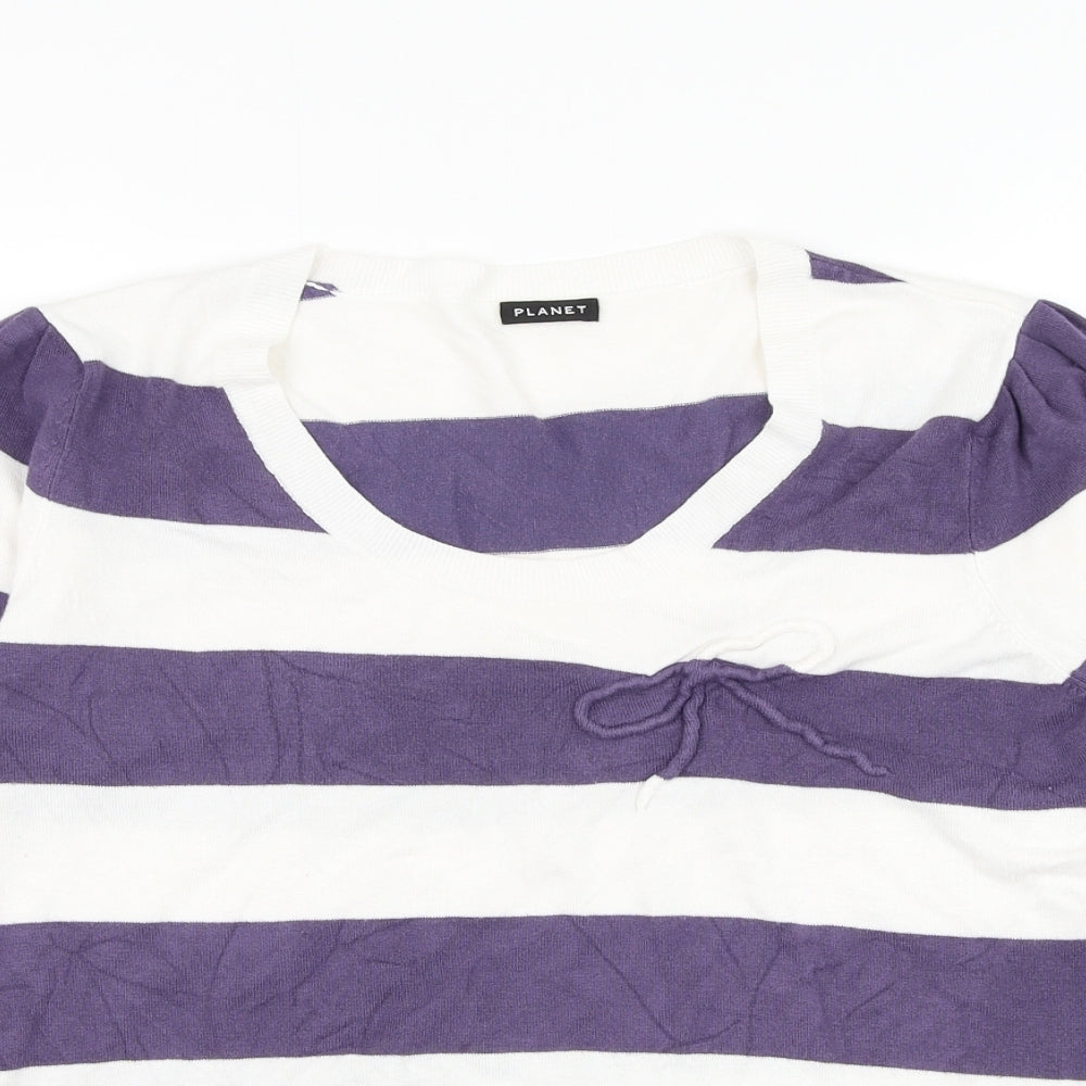 Planet Womens White Round Neck Striped Viscose Pullover Jumper Size L