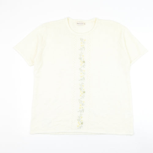 Bonmarché Womens Ivory Round Neck Acrylic Pullover Jumper Size XL - Flowers