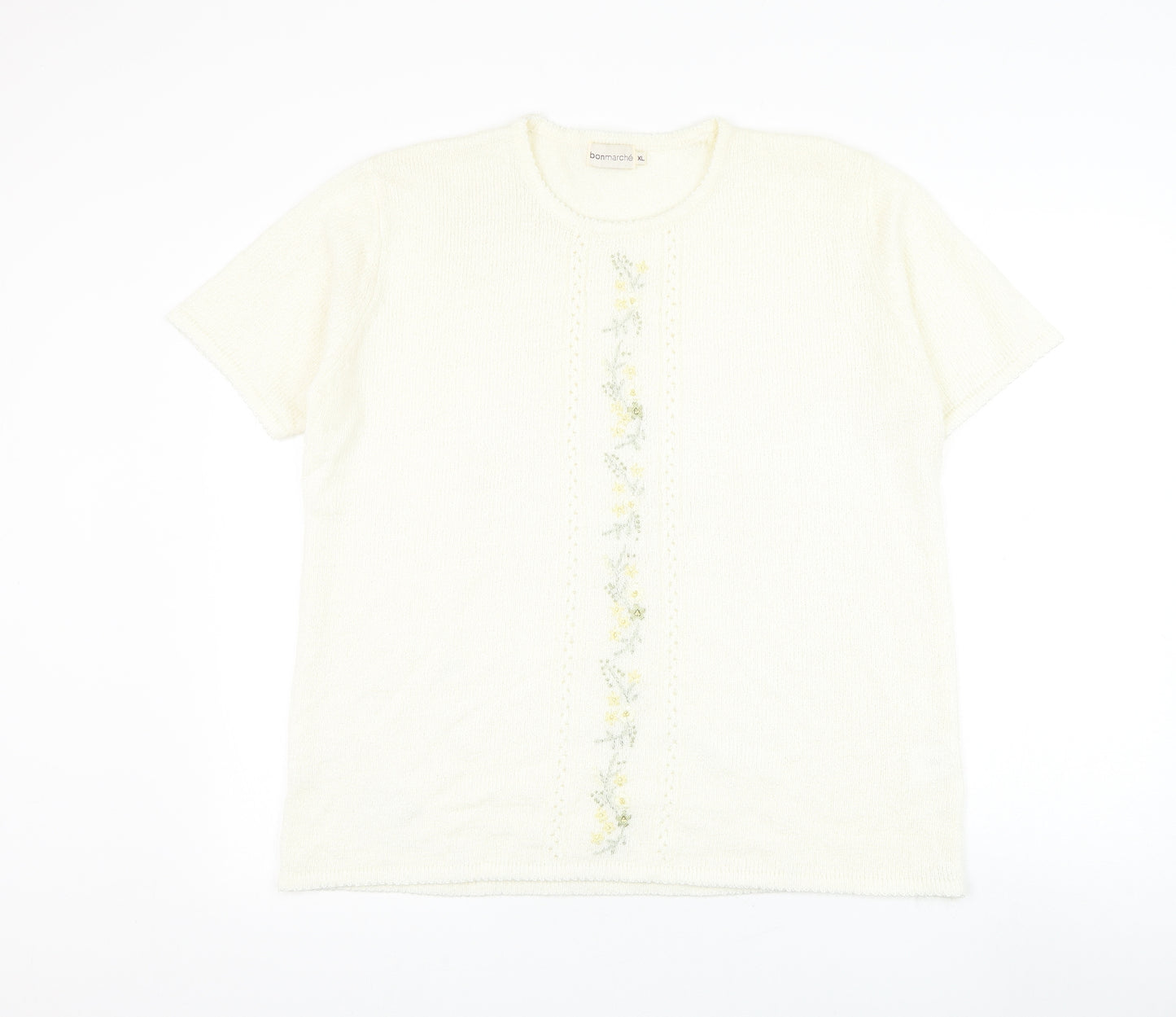 Bonmarché Womens Ivory Round Neck Acrylic Pullover Jumper Size XL - Flowers