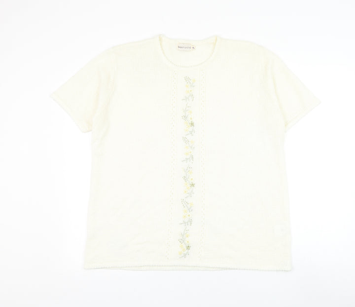 Bonmarché Womens Ivory Round Neck Acrylic Pullover Jumper Size XL - Flowers