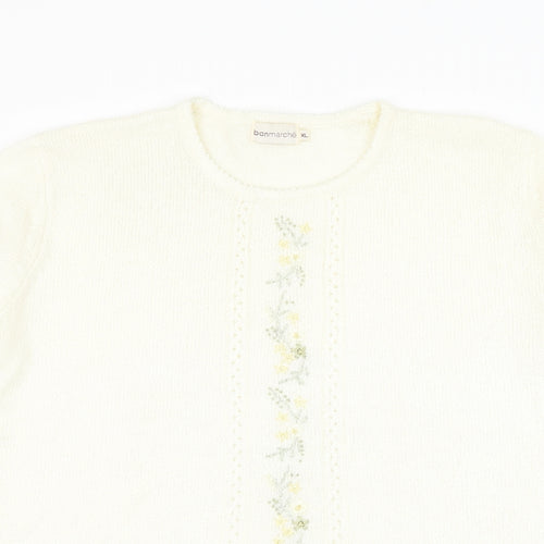 Bonmarché Womens Ivory Round Neck Acrylic Pullover Jumper Size XL - Flowers