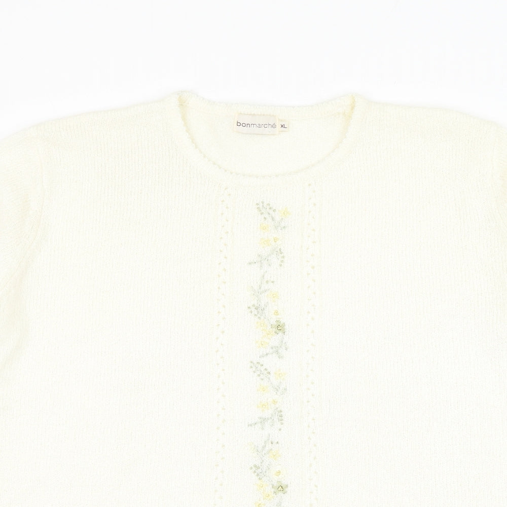 Bonmarché Womens Ivory Round Neck Acrylic Pullover Jumper Size XL - Flowers