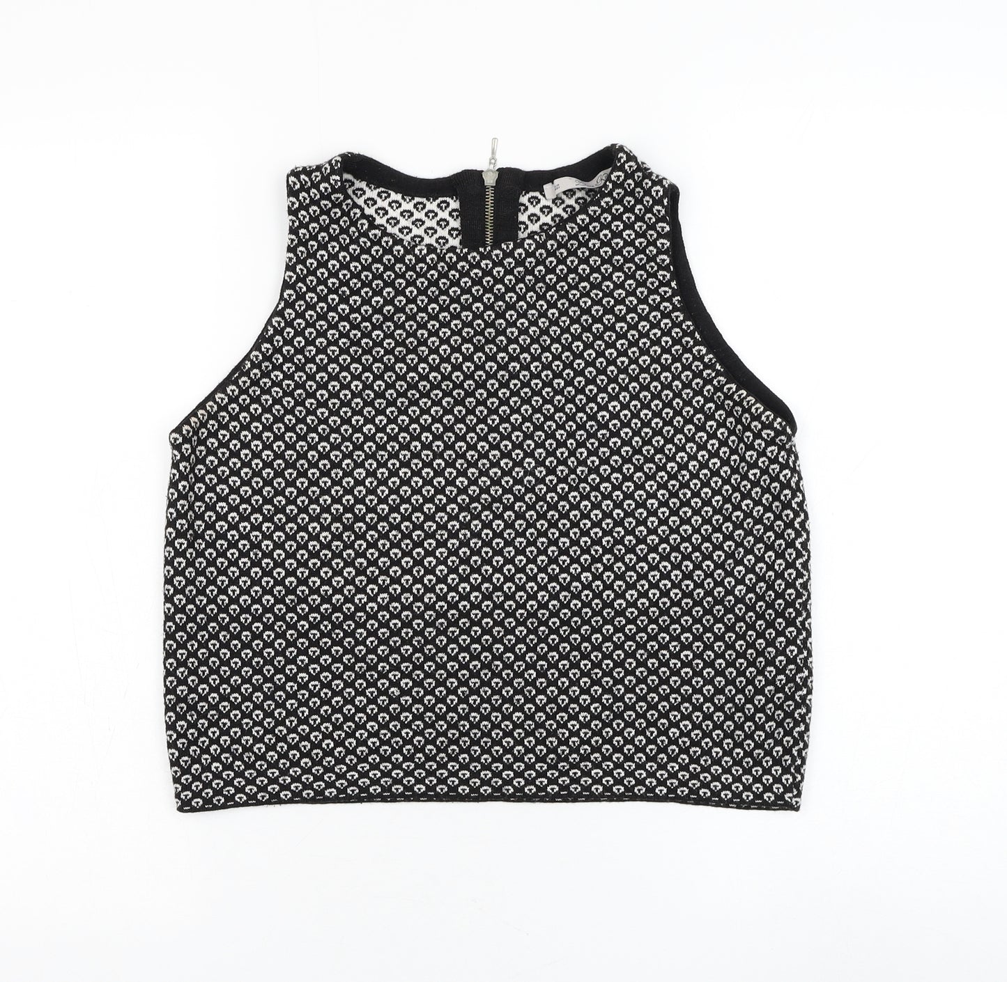 Zara Knit Womens Black Round Neck Geometric Acrylic Vest Jumper Size L