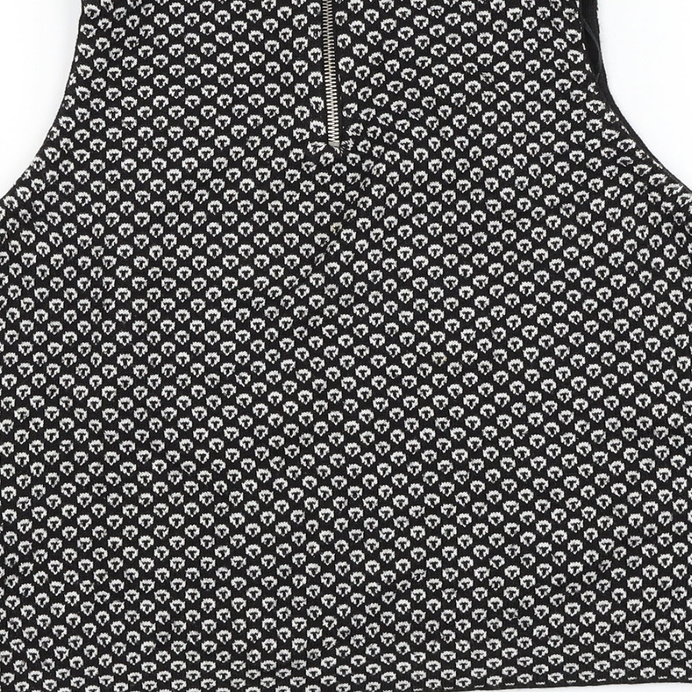 Zara Knit Womens Black Round Neck Geometric Acrylic Vest Jumper Size L