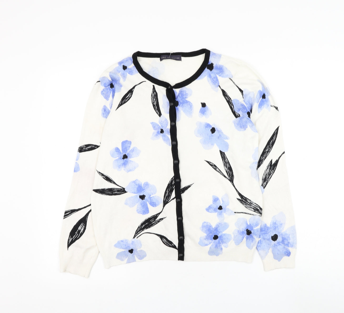 Marks and Spencer Womens White Round Neck Floral Viscose Cardigan Jumper Size 16