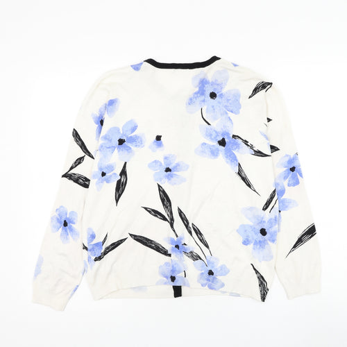 Marks and Spencer Womens White Round Neck Floral Viscose Cardigan Jumper Size 16