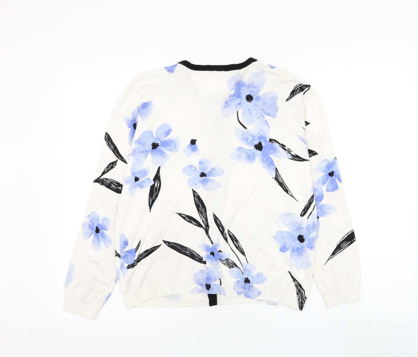 Marks and Spencer Womens White Round Neck Floral Viscose Cardigan Jumper Size 16