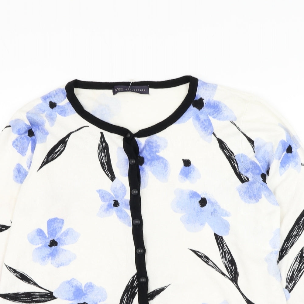 Marks and Spencer Womens White Round Neck Floral Viscose Cardigan Jumper Size 16