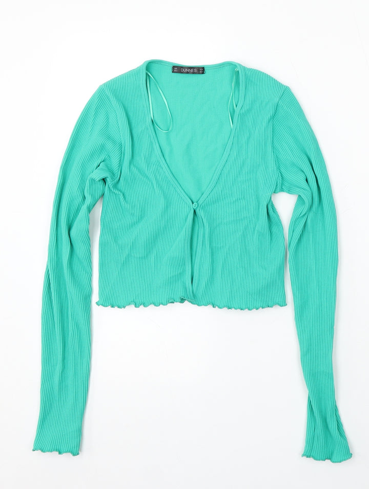 Dunnes Stores Womens Green V-Neck Polyamide Cardigan Jumper Size XS