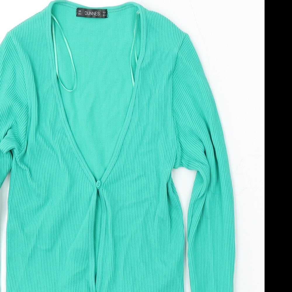 Dunnes Stores Womens Green V-Neck Polyamide Cardigan Jumper Size XS