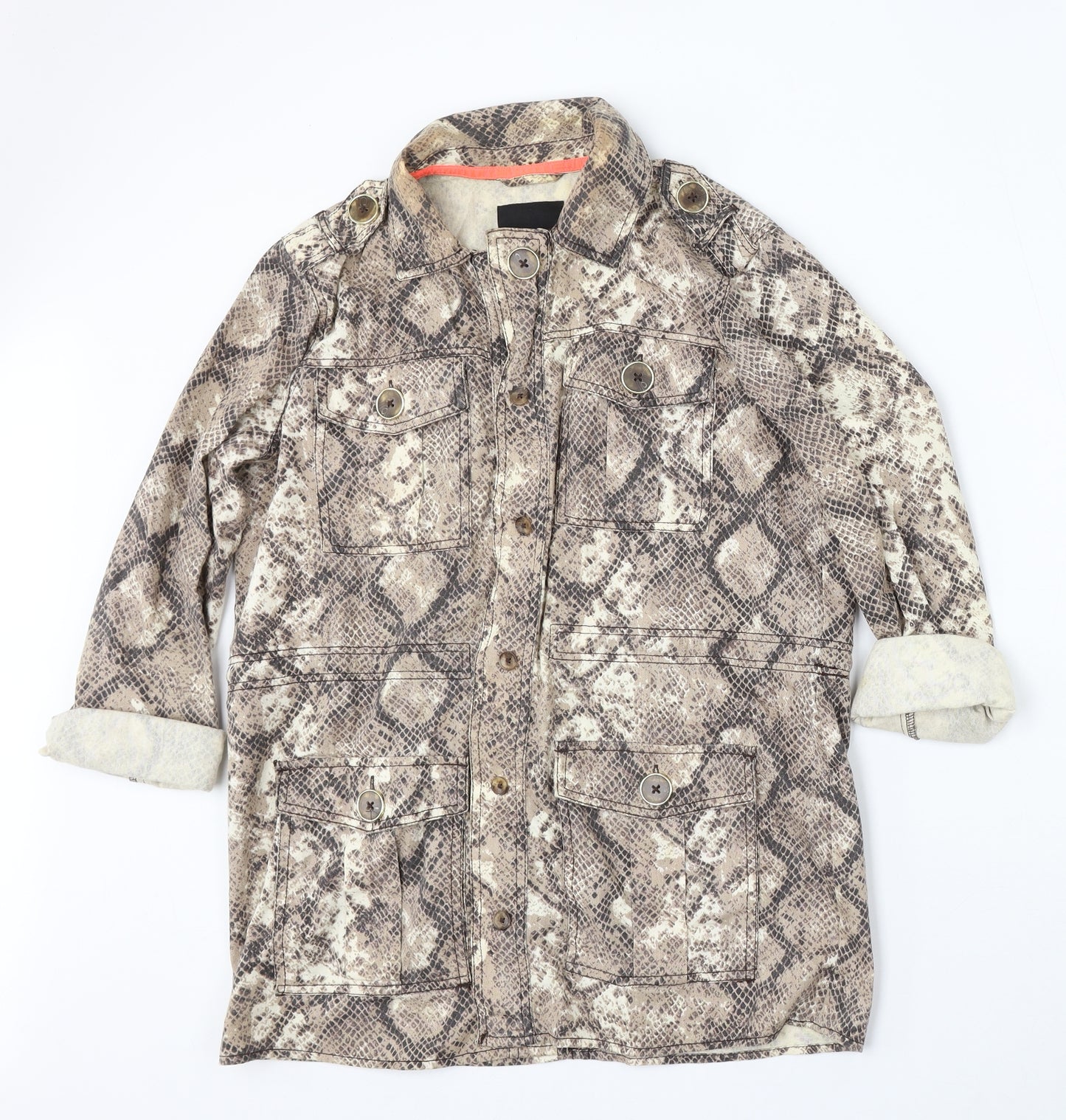 River Island Womens Beige Animal Print Jacket Size S Button - Snake Print