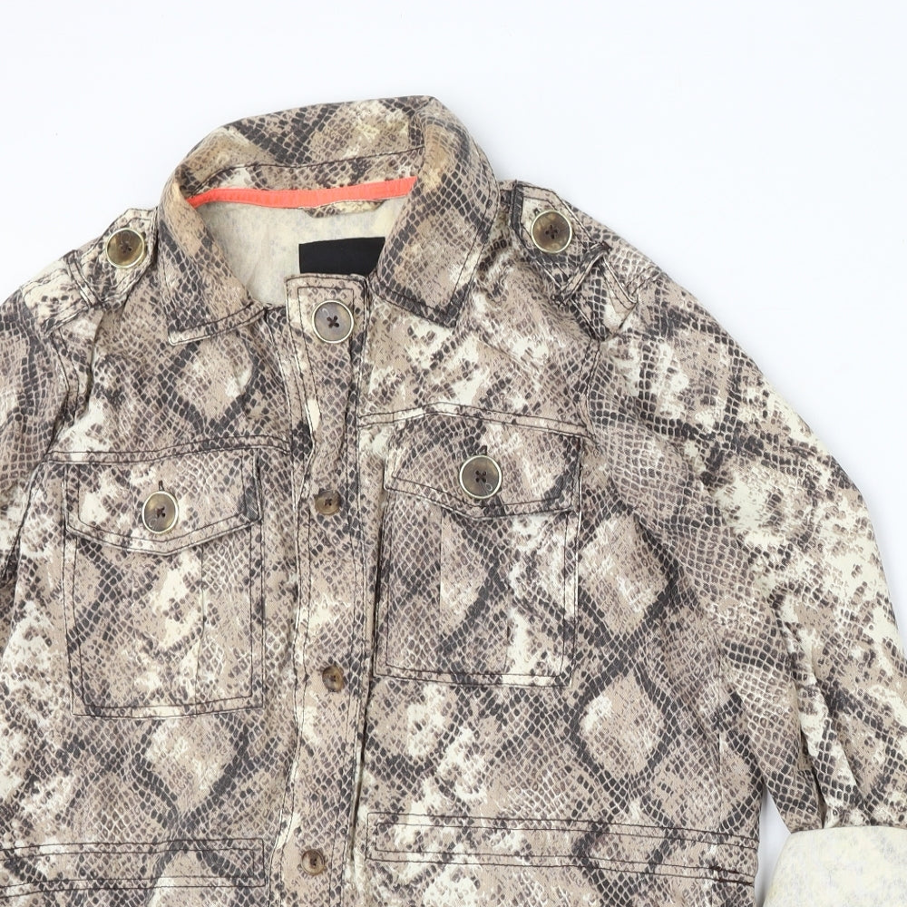 River Island Womens Beige Animal Print Jacket Size S Button - Snake Print