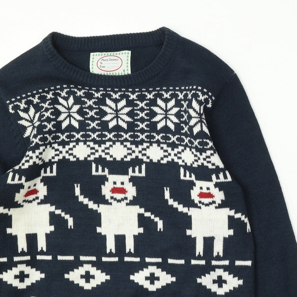 Preworn Womens Blue Round Neck Polyester Pullover Jumper Size S - Christmas Reindeer