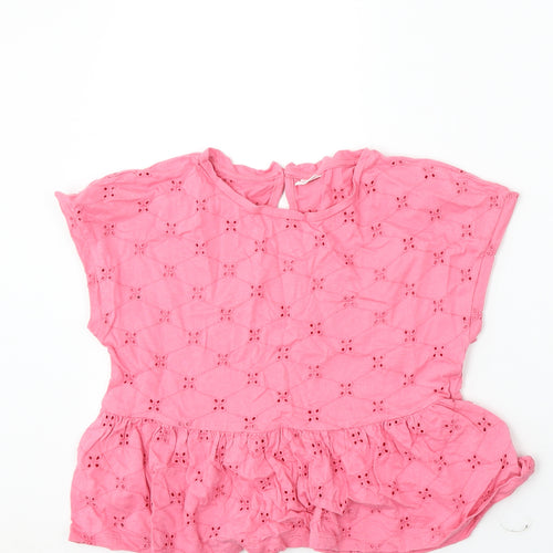 NEXT Girls Pink Cotton Basic Blouse Size 9 Years Round Neck Button