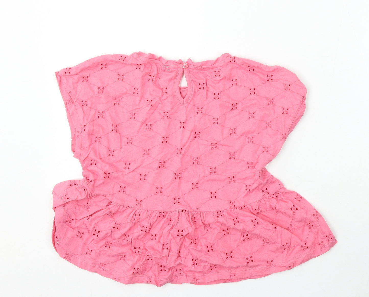 NEXT Girls Pink Cotton Basic Blouse Size 9 Years Round Neck Button