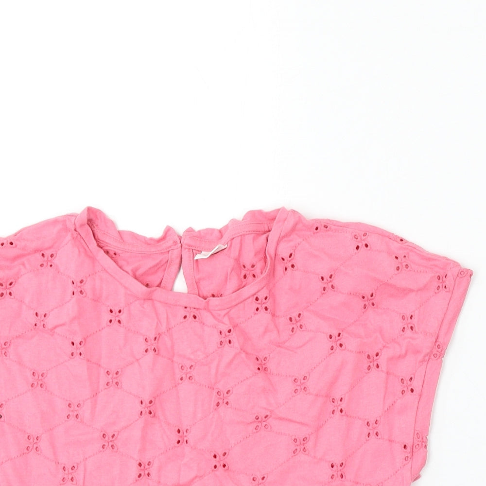 NEXT Girls Pink Cotton Basic Blouse Size 9 Years Round Neck Button