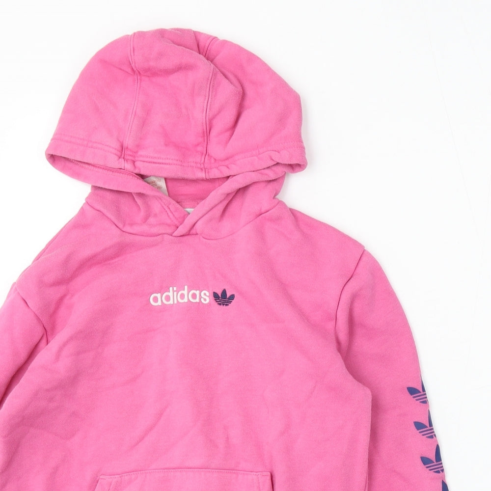 adidas Girls Pink Cotton Pullover Hoodie Size 11-12 Years
