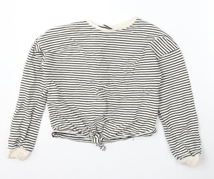 Very Girls White Striped Cotton Pullover Sweatshirt Size 11 Years Tie