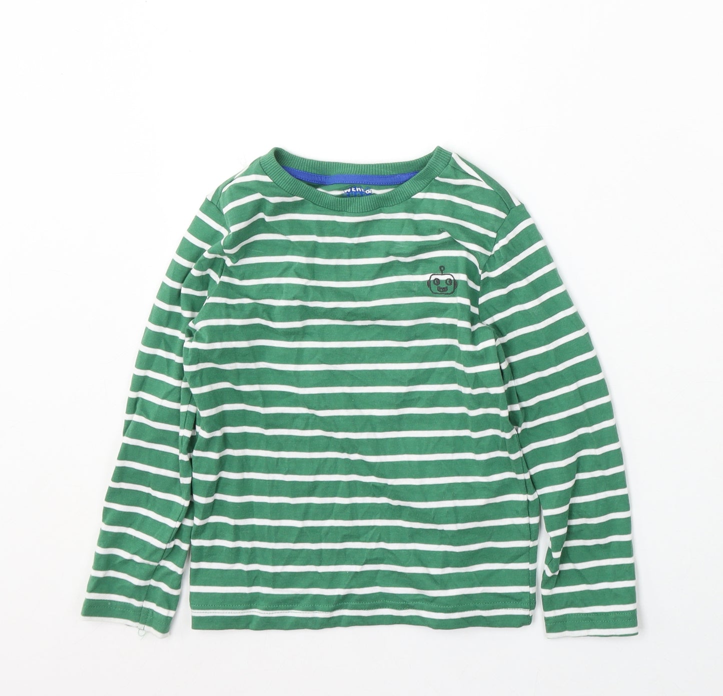 F&F Boys Green Striped Cotton Basic T-Shirt Size 5-6 Years Round Neck