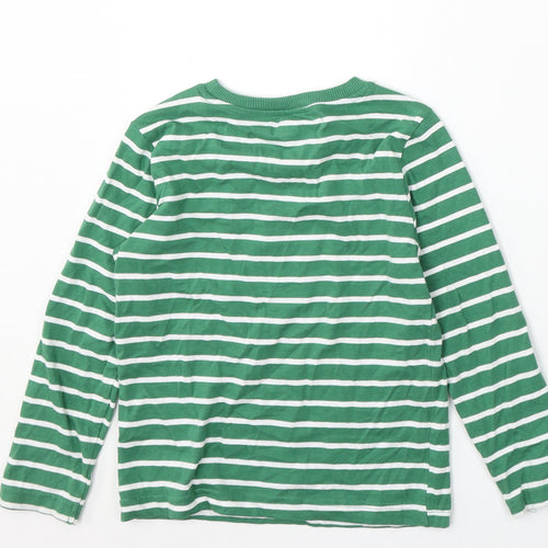 F&F Boys Green Striped Cotton Basic T-Shirt Size 5-6 Years Round Neck