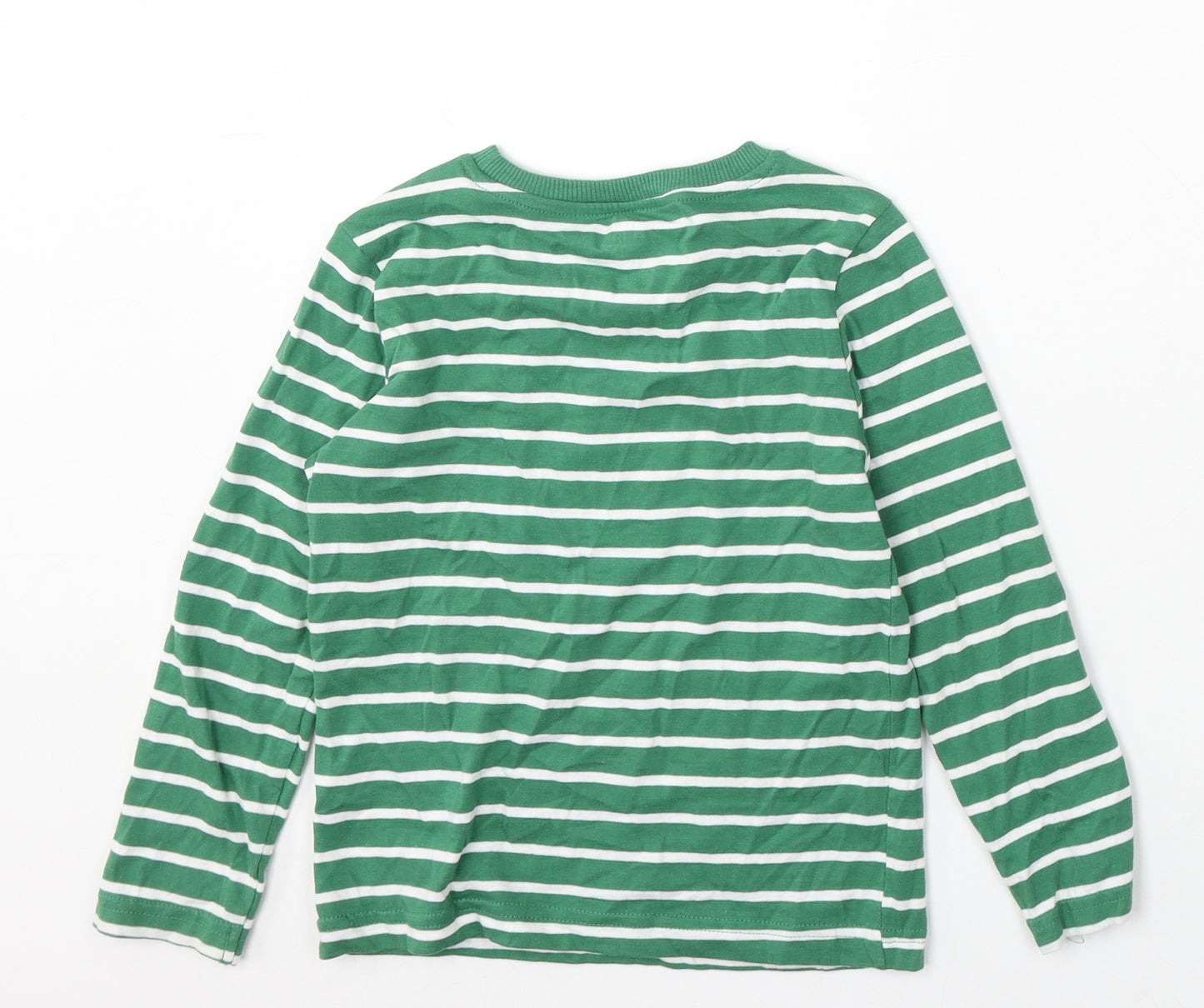 F&F Boys Green Striped Cotton Basic T-Shirt Size 5-6 Years Round Neck