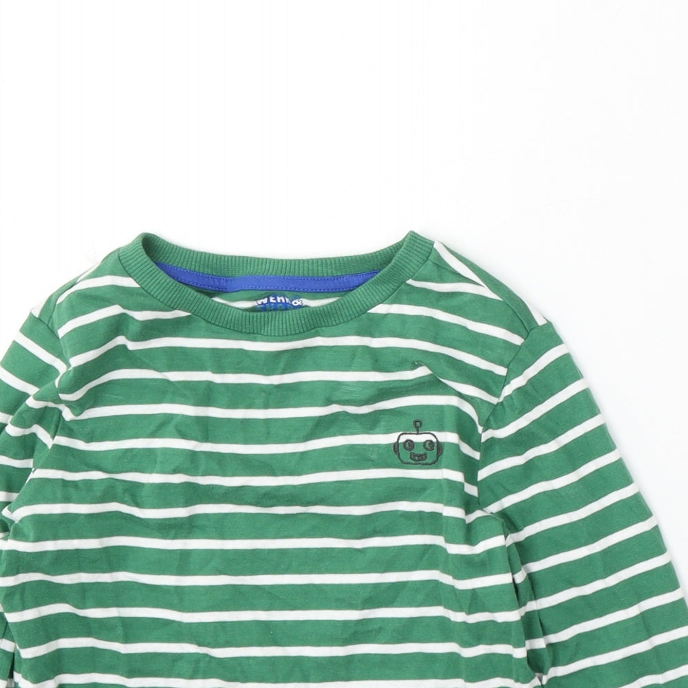 F&F Boys Green Striped Cotton Basic T-Shirt Size 5-6 Years Round Neck